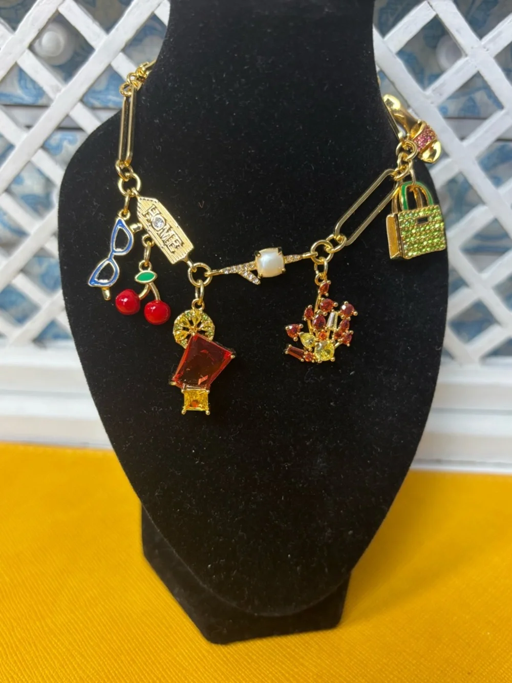 Kate Spade Multicolor Charm Bracelet with Green Bag Charm. NWT. 8” - Picture 3 of 9